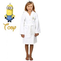 Yellow Banana Cartoon Design & Custom Name Embroidery on Kids Hooded Bathrobe